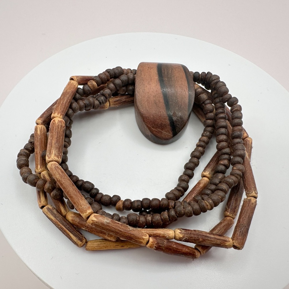 Vintage 90s Wooden Beads Multi-Strand Boho Bracelet Women's Jewelry